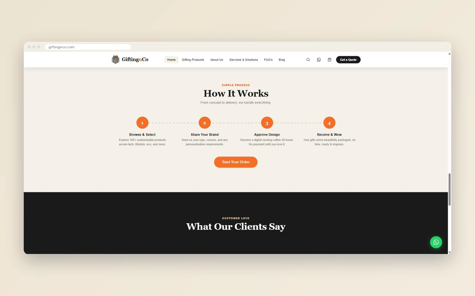 GiftingnCo four-step How it Works process, from browsing to delivery