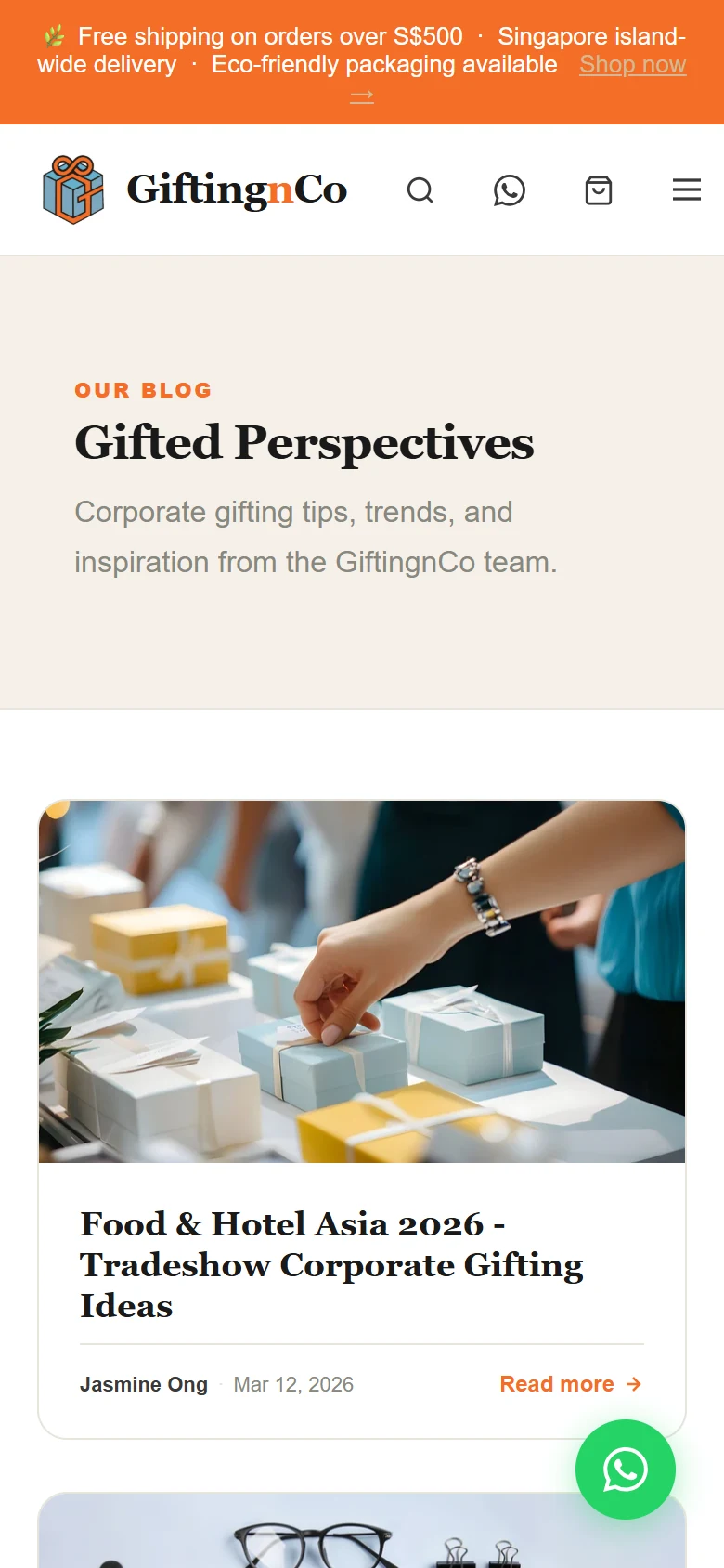 GiftingnCo blog page on a phone with the Gifted Perspectives heading and an article card